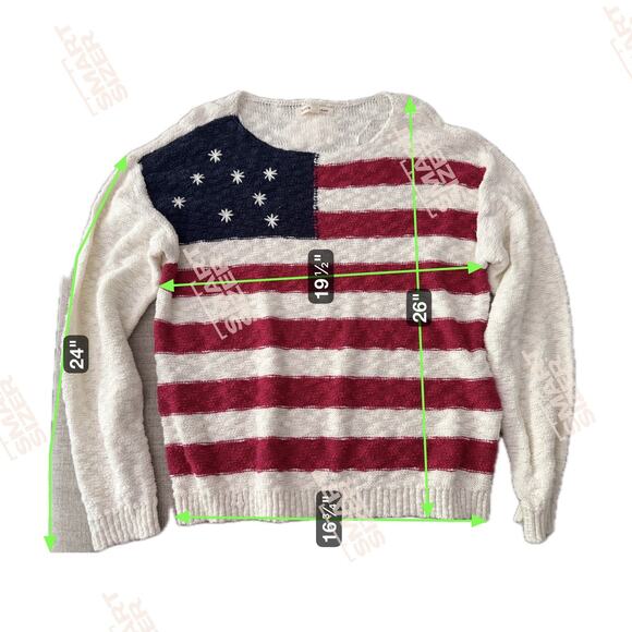 Women's Lucky Brand American Flag Sweater Size Large Coastal Preppy Patriotic - Picture 3 of 5